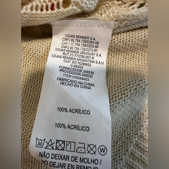 Blue Steel Medium Cream Open Knit Button cardigan w/ Orange Embroidered Hearts. - Picture 5 of 11